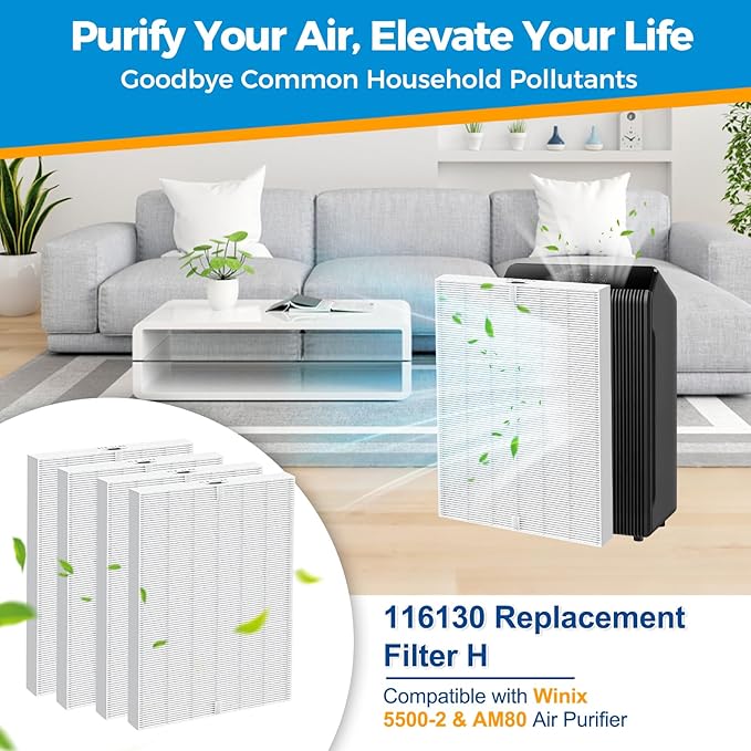 5500-2 Filter for Winix Air Purifier 5500-2 / AM80, 116130 Replacement Filter H,12.6" L x 16.3" H x 1" Th, White, 4 Pack
