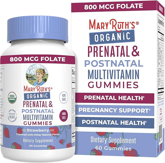 MaryRuth Organics Prenatal Vitamins for Women | USDA Organic Prenatal Gummies | Postnatal Vitamins for Women Breastfeeding | Methylfolate 800 mcg DFE | Iodine | Vegan | Non GMO | 30 Servings