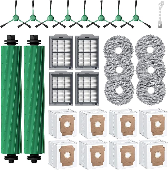 29 Pcs Accessories Kit for iRobot Roomba Plus 505 Combo /405 Combo Robot Vacuum, Replacement Parts Include 2 Roller Brush, 6 Mop Pads, 4 Hepa Filters, 8 Side Brush, 8 Vacuum Bags, 1 Cleaning Tool