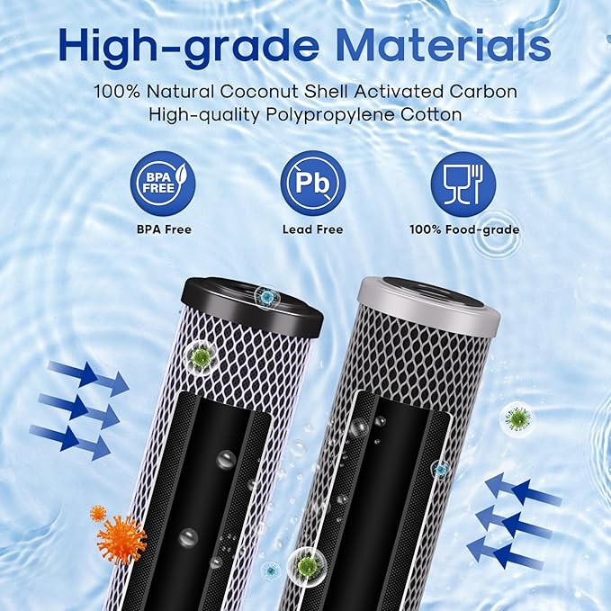 ICEPURE 2-Stage 2.5"x 10" Whole House Water Filter, Carbon Block Cartridge and Upgraded Coconut Shell Activated Carbon Lead Remove Cartridge Replacement for 10 Inch Water Filter System, 2PACK