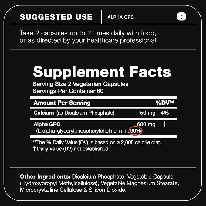 Toniiq Ultra High Purity Alpha GPC Capsules - 600mg Concentrated Formula - 90%+ Highly Purified and Bioavailable Nootropic - 120 Capsules Alpha GPC Supplement