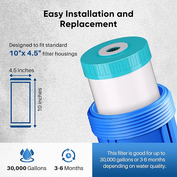 PUREPLUS 10" x 4.5" RFN10BB-SZ Whole House Iron & Manganese Reduce Water Filter Replacement Cartridge, 1 Pack