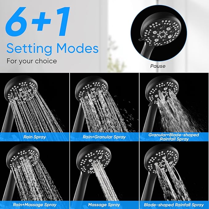 VXV 10 inch Filtered Shower Head,7 Settings High Pressure Dual Shower Heads with Handheld Spray Combo,3-Way Rain Shower Head with Filters,71''Shower Hose,Height Adjustable(Matte Black)