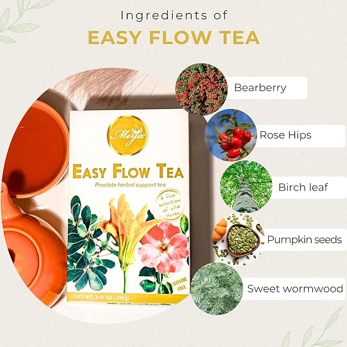 Merja Herbs Easy Flow Tea - For Prostate Support - Mediterranean Loose - Caffeine Free - 100% Natural & Premium Quality 250gr 8.82 oz