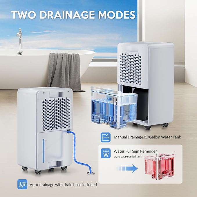 2500 Sq.Ft Dehumidifiers for Home, Dehumidifier for Basement with Drain Hose Max 34 Pints，Dehumidifier for Bedroom, Bathroom，Intelligent Humidity Control, 24H Timer, 3 Modes, Child Lock, Auto Defrost