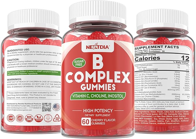 Vitamin B Complex Gummies, Vegan Vitamin B Gummies with 2000 mcg Methyl B12, Methyl Folate | Plus Choline + Inositol, Vitamin C + Zinc for Supports Energy, Mood, Immune, Healthy Hair, Skin - 120 Cts