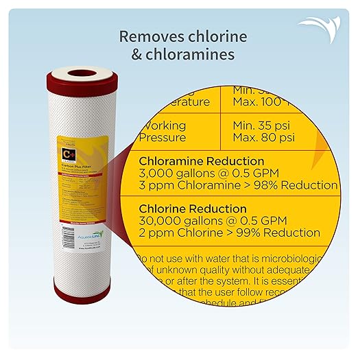 AQUATICLIFE Carbon Plus Carbon Block Water Filter 10x2.5 and 10-inch Water Filter Housing Canister for Reverse Osmosis Filtration Systems RO and RODI Units, for Chlorine Chloramine Reduction