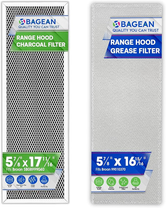 Stove Hood Vent Grease Filter 99010370 and Charcoal SB08999040 - Compatible with Broan Range Hood Filter Replacement - Filters Combo Pack for Ductless Oven - Absorb Odors and Freshens the Air (1 Set)