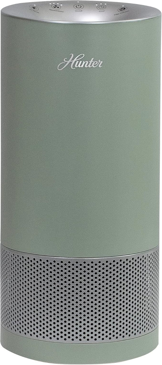 Hunter HP400 Round Air Purifiers for Home, True HEPA Air Purifier Tower for Pets, Odors, Allergens, Smoke, Dust, VOC's. HEPA Air Purifiers for Bedroom and Small Room. Sage and Silver