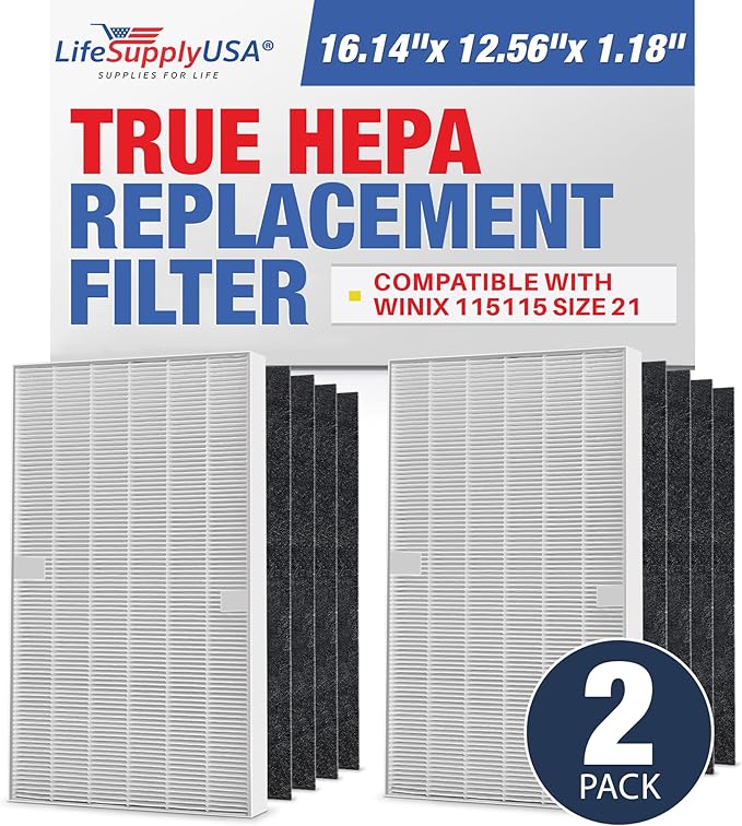 115115 2 HEPA Filter A Replacement + 8 Carbon Pre-Filters for C535, 5300, 5300-2, 5500, 5500-2, 6300, 6300-2, P300, AM90, C909, 9800 For Winix Air Purifier Filter Replacement Size 21 by LifeSupplyUSA