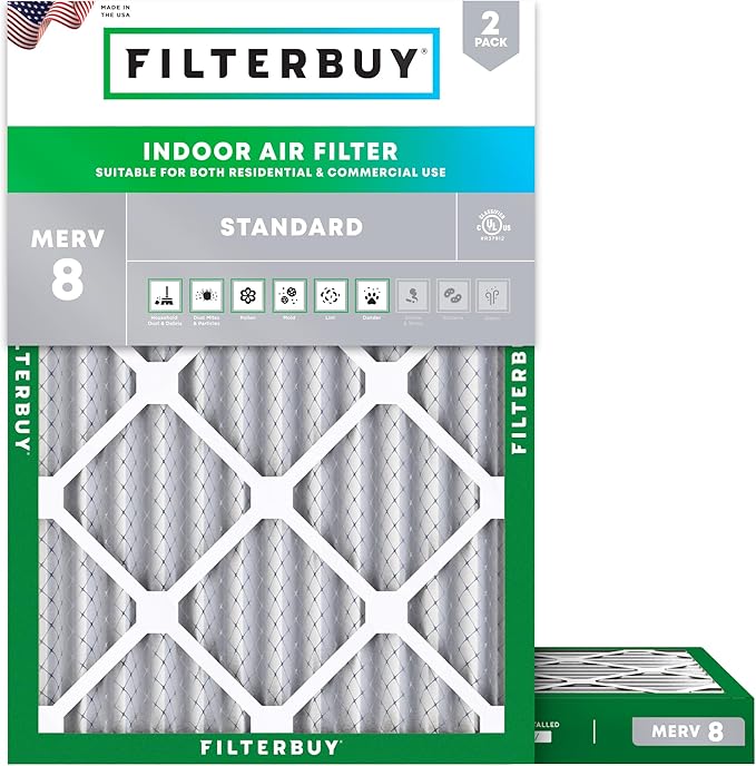 Filterbuy 24x30x2 Air Filter MERV 8 (MPR 700) Dust Defense Replacement (2-Pack), Electrostatic Pleated HVAC AC Furnace Filters, Made in USA (Actual Size: 23.50 x 29.50 x 1.75)