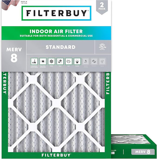 Filterbuy 24x30x2 Air Filter MERV 8 (MPR 700) Dust Defense Replacement (2-Pack), Electrostatic Pleated HVAC AC Furnace Filters, Made in USA (Actual Size: 23.50 x 29.50 x 1.75)