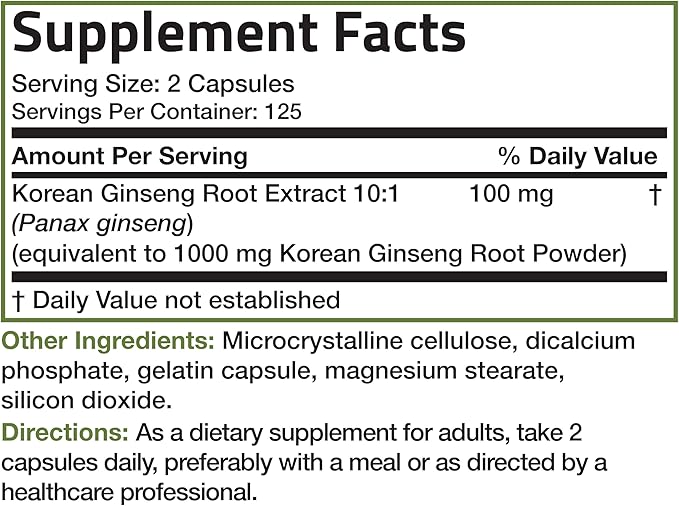 Bronson Korean Panax Ginseng Supports Energy, Endurance & Vitality + Memory and Mental Performance, 250 Capsules