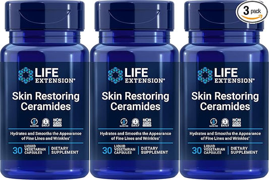 Life Extension Skin Restoring Ceramides, 30 Liquid Vegetarian Capsules (Pack of 3)
