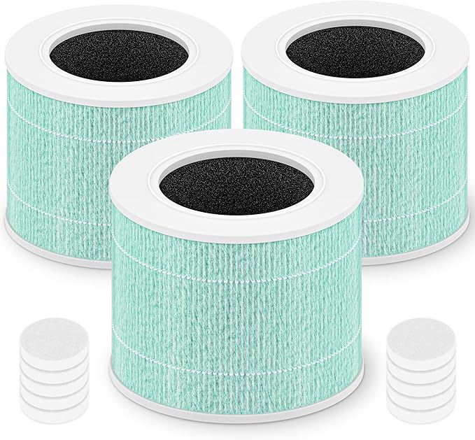 Core Mini Toxin Absorber Replacement Filter for LEVOIT Core Mini and Core Mini-P Air Purifier, 3-in-1 H13 Grade True HEPA and Activated Carbon, Core Mini-RF-TX, 3 Filter & 10 Fragrance Sponge, Green