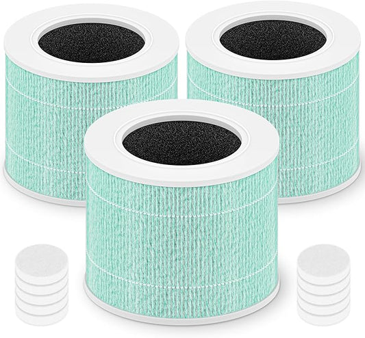 Core Mini Toxin Absorber Replacement Filter for LEVOIT Core Mini and Core Mini-P Air Purifier, 3-in-1 H13 Grade True HEPA and Activated Carbon, Core Mini-RF-TX, 3 Filter & 10 Fragrance Sponge, Green