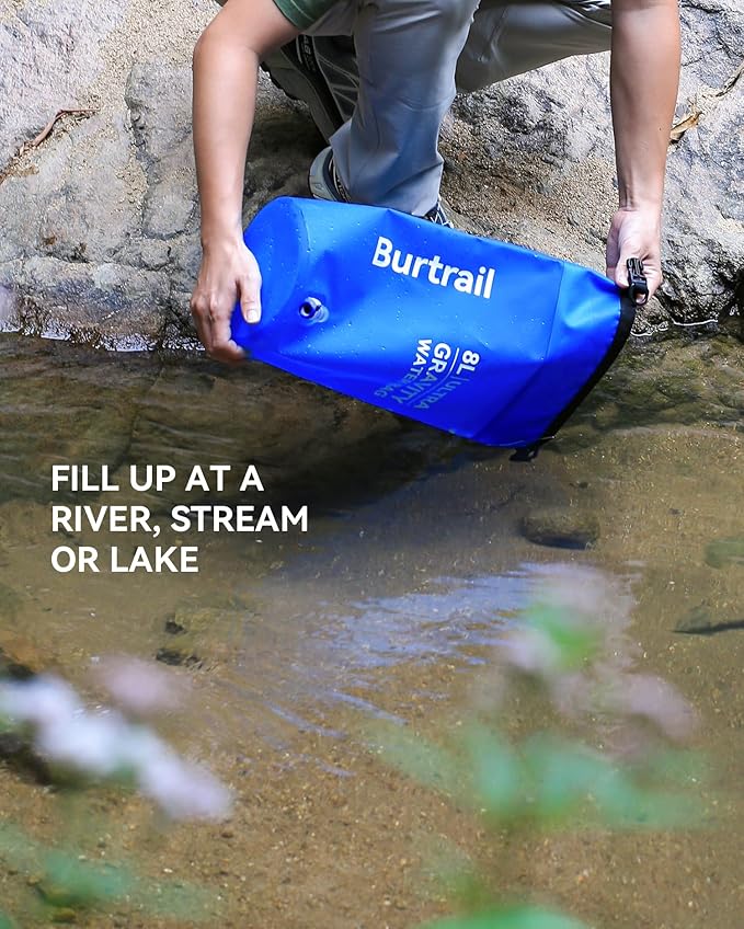 Ultra Gravity Water Bag, Compatible with Water Filter & Water Filtration System, Gravity Water Filter Bag for Camping Hiking Backpacking, Portable Foldable Hangable Design(8L/2Gal)