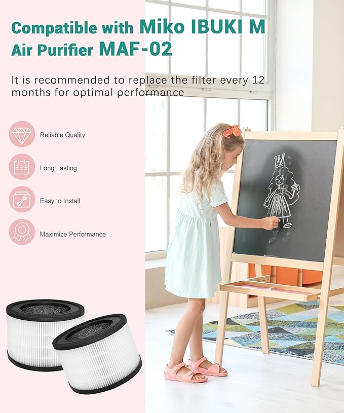 MAF-02 Replacement Filter Compatible with Miko IBUKI M MA-02CW Air Purifier MAF-02/970 Sqft, 3-in-1 Filtration with Activated Carbon Filters, 2 Count