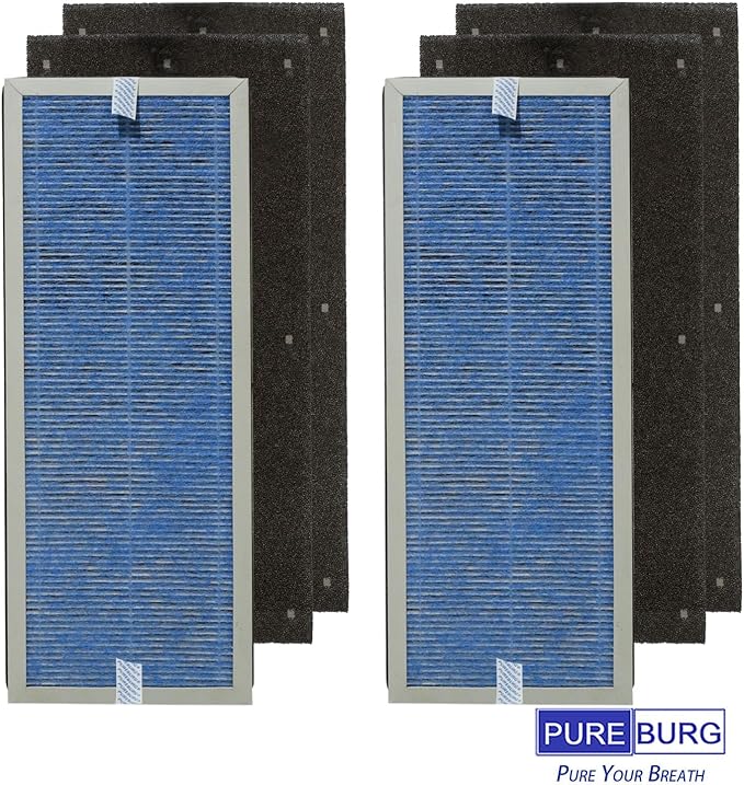PUREBURG Replacement Filter Set Compatible with Membrane Solutions MS18 Air Purifier,2-Pack H13 HEPA 4-Stage Filtration Activated Carbon Air Clean Dust VOCs Odor