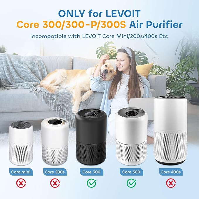 Core 300 Replacement Filter for LEVOIT Core 300 Core300-P Core 300S Core 300S/P VortexAir Air Purifier, Core 300-RF, 3-in-1 H13 Grate True HEPA Activated Carbon, 2 Pack, Green,Core 300-P