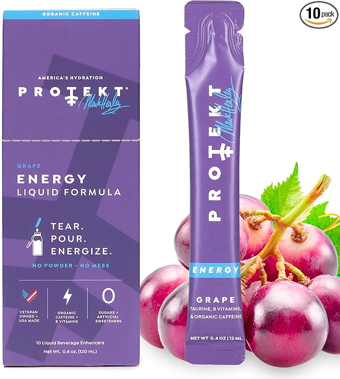 Zero Sugar Energy Drinks - Keto Natural Mix, Liquid Vitamin B Drink, Organic Caffeine Blend, On-the-Go Liquid Pack, Zero Sugar Grape Energy Packets by Mark Healey, Pack of 10