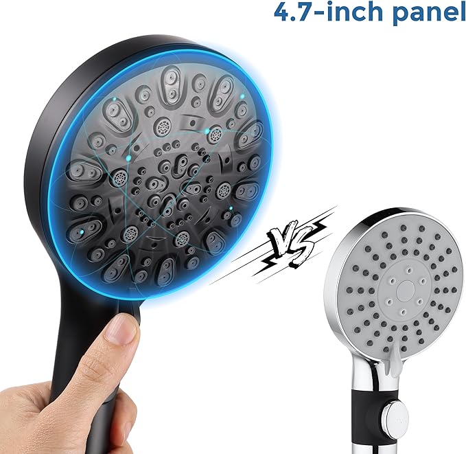 Shower Head with Handheld 7 Spray Combo,Hand Held Showerhead with On/Off Switch,High Pressure Detachable Shower Heads with 60" Long Hose (Matte Black)
