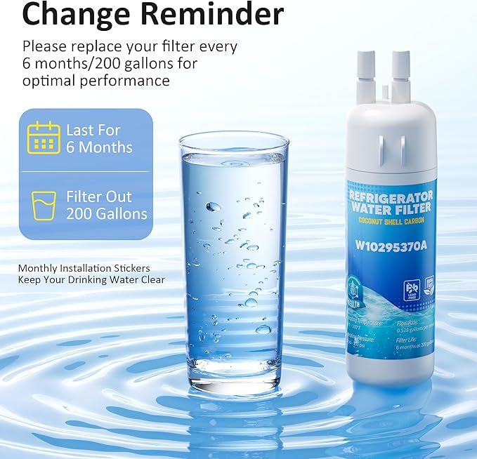 W10295370A Water Filter Replacement, Compatible with EDR1RXD1, Filter 1, EDR1RXD1B, W10295370, WHR1RXD1, KAD1RXD1, P4RFKB2, P8RFWB2L, 46-9930, 46-9081, 3Pack