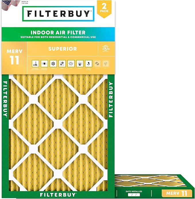 Filterbuy 20x32x1 Air Filter MERV 11 (MPR 1200) Allergen Defense Replacement (2-Pack), Electrostatic Pleated HVAC AC Furnace Filters, Made in USA (Actual Size: 20.00 x 32.00 x 0.75)