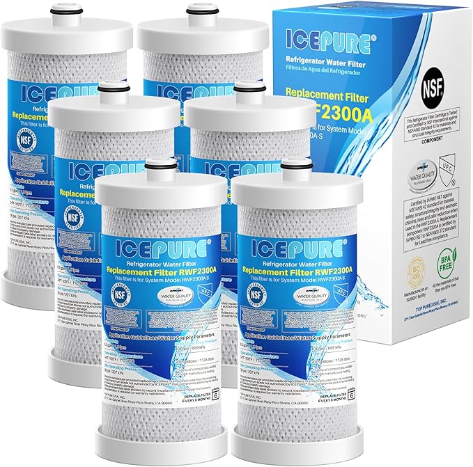 ICEPURE WF1CB Refrigerator water filter Replacement For Frigidaire PureSource WF1CB,WFCB, RG100, NGRG2000, WF284, Kenmore 9910, 469906, 469910,6 PACK