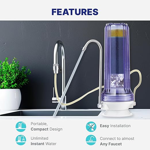 NU Aqua Countertop Water Filter System - 8 Stage Alkaline w/Faucet - Over The Counter Top Drinking Water Purifier Filtration & Dispenser for Kitchen Sink - 120-Day Trial - Filtros de Agua para Tomar