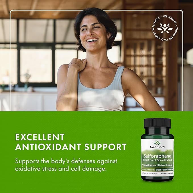 Swanson Sulforaphane - Broccoli Sprout Extract Supporting Cellular, GI Tract, and Liver Health - Natural Supplement Standardized to 0.4% Sulforaphane - (60 Veggie Capsules, 400mcg Each)