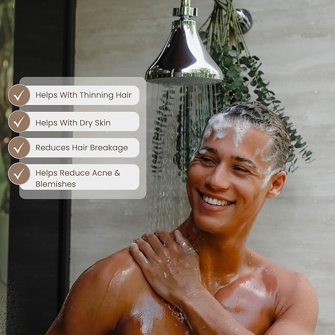 NUUD Filtered Shower Head | Removes Chlorine, Heavy Metals + Contaminants for Healthier Scalp, Skin & Hair | Protects Hair + Soothes Dry Skin | High Pressure Shower Head Filter | Black