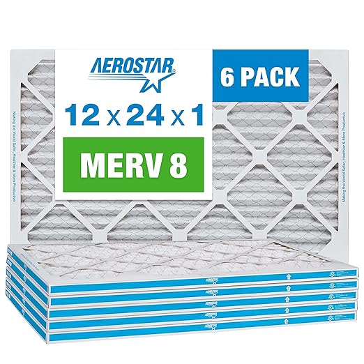 Aerostar 12x24x1 MERV 8 - 6 Count - High Efficiency Pleated HVAC, Furnace & Air Conditioner Filters - Removes Dust, Lint, Mold & Allergy-Causing Pollen