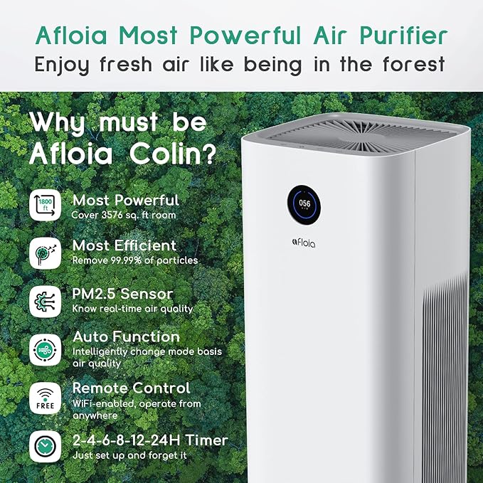 Afloia Smart Air Purifiers for Home Large Room Up to 3576 sq. Ft, Auto Air Filter WiFi Alexa Remote Control, Quiet Air Cleaner for Allergies, Smoke, Dust, Pollen