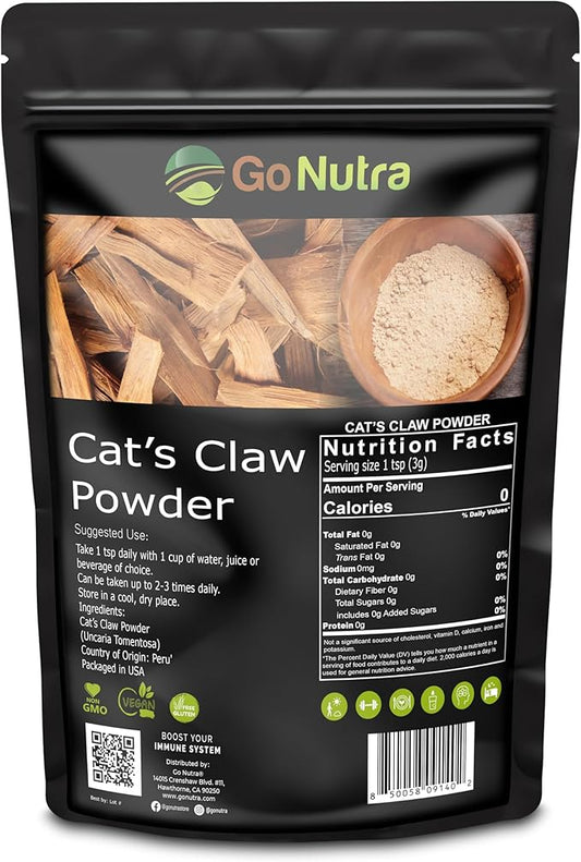 Go Nutra - Cat’s Claw Powder, Pure Cats Claw Herbal Supplement Wildly Harvested from Peru, All Natural UNA de Gato for Water, Tea, Juice, and More, Non-GMO, Gluten-Free, Vegan, 1lb