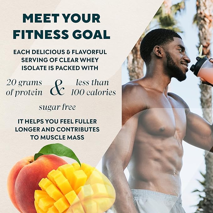 Myprotein Clear Whey Isolate Protein Powder, 1.1 Lb (20 Servings) Peach Mango, 20g Protein per Serving, Naturally Flavored Drink Mix, Daily Protein Intake for Superior Performance