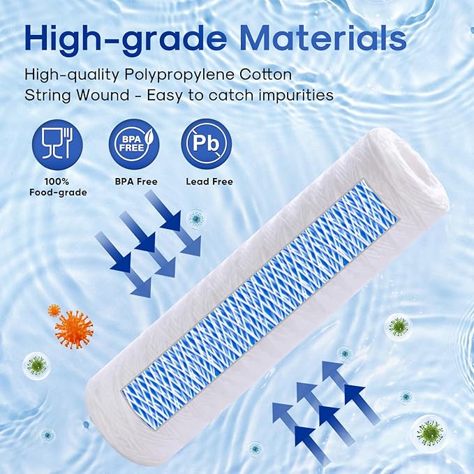 5 Micron 10" x 2.5" String Wound Sediment Water Filter Cartridge for Well filter Universal Replacement for Any 10 inch RO Unit, WP-5, Aqua-Pure AP110, CFS110, Culligan P5, WFPFC4002, WP-5, CW-MF,4PACK
