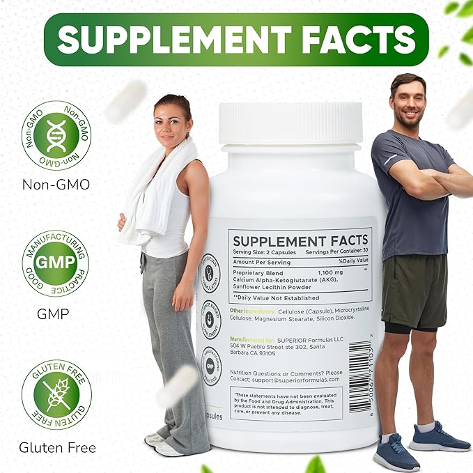 Superior Formulas Alpha-Ketoglutarate (AKG) | Physician Formulated | Cellular Energy & Longevity Support – 550mg