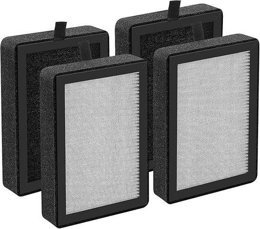 4 Pack LV-H128 Replacement Filter Compatible with LEVOIT LV-H128 / PUURVSAS (HM669A) / ROVACS (RV60) Air Purifiers, 3-in-1 HEPA, Activated Carbon Layer and Pre-Filter