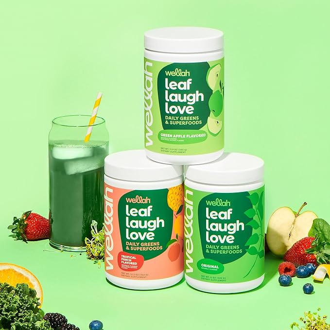 Wellah Leaf, Laugh, Love Super Greens Powder (Unflavored) 30 Servings - Superfood Supplement Drink Mix