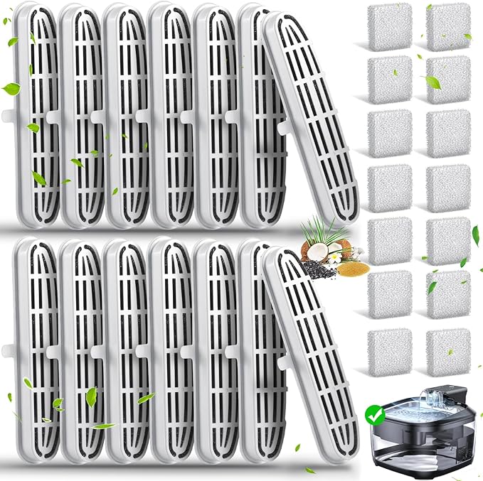 28 Pack Cat Water Fountain Filters Replacement for OPOWO 108oz/3.2L Wireless Pet Water Dispenser Fountain FT999 (14 Filters & 14 Sponges)