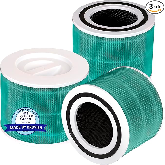 3 Pack Core 300 Replacement Filter for LEVOIT Core300-P and Core300S-P Air Purifier, Core 300-P Core 300S-P, H13 True HEPA Filter, 3-in-1 Filter Activated Carbon Filters, Compare Core 300-RF-TX Green