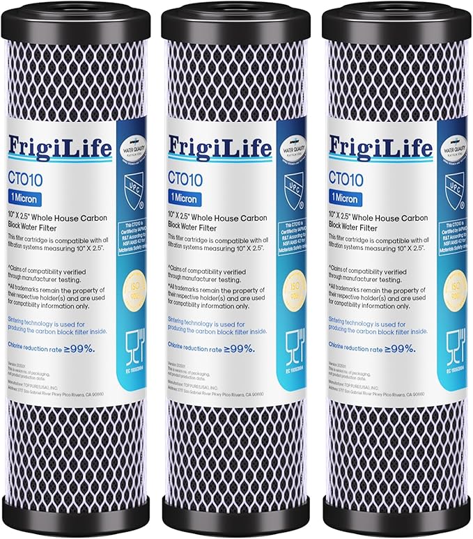 1 Micron 10" x 2.5" Whole House CTO Carbon Sedimen Water Filter Compatible DuPont WFPFC8002, WFPFC9001, SCWH-5, WHCF-WHWC, FXWTC, RO Unit for Under Sink & Countertop Filtration System,3Pack