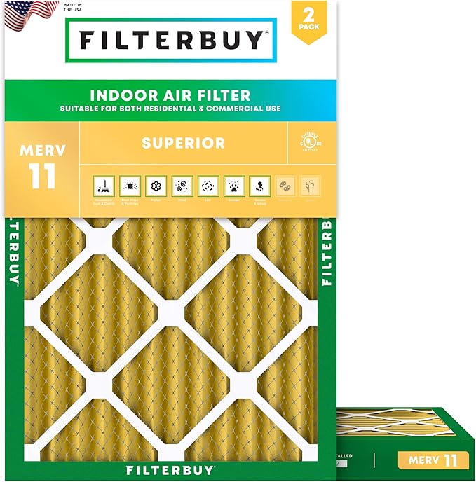 Filterbuy 24x28x2 Air Filter MERV 11 (MPR 1200) Allergen Defense Replacement (2-Pack), Electrostatic Pleated HVAC AC Furnace Filters, Made in USA (Actual Size: 23.50 x 27.50 x 1.75)