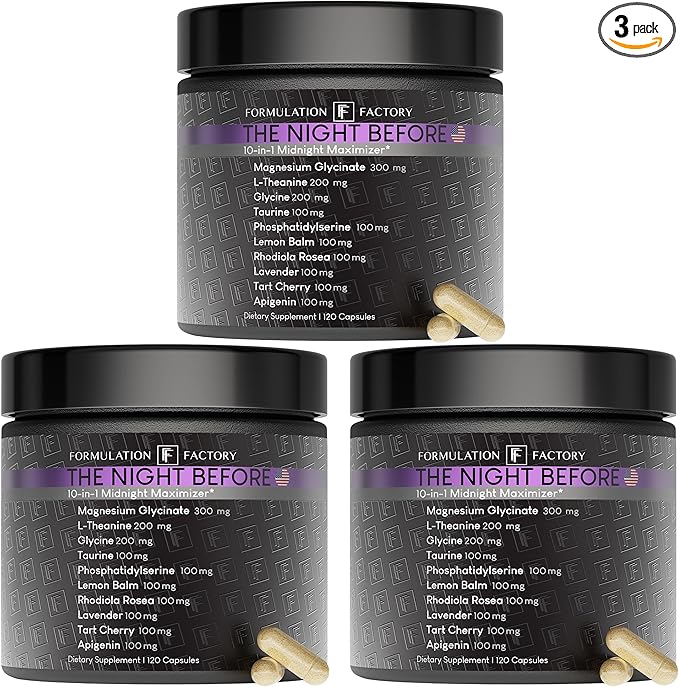 The Night Before 10-in-1 Midnight Maximizer Sleep Supplement, Magnesium Glycinate, L-Theanine & More, Stress Relief, Relaxation, Focus (6 Month Supply, 360 Capsules)