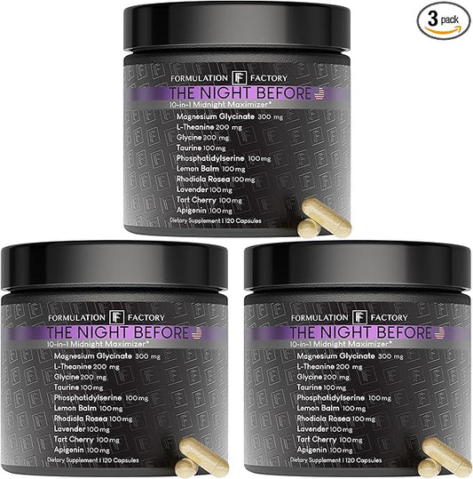 The Night Before 10-in-1 Midnight Maximizer Sleep Supplement, Magnesium Glycinate, L-Theanine & More, Stress Relief, Relaxation, Focus (6 Month Supply, 360 Capsules)