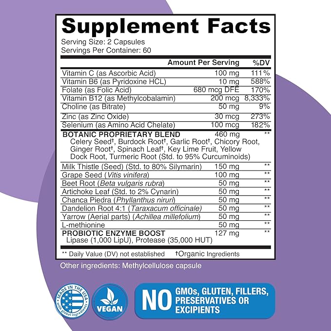 Liver Cleanse Plant-Based Formula - Vegan Full-Spectrum Supplement with Milk Thistle, Vitamin C and Zinc for Liver Function and Immune Support - 120 Capsules - No Fillers or GMO