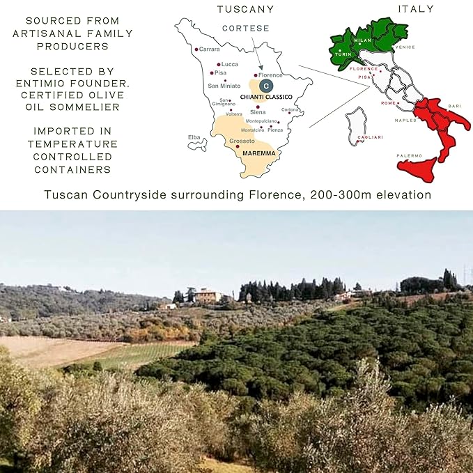Entimio Cortese +700 mg/kg Polyphenol Rich Organic Extra Virgin Olive Oil, New 2024-2025 Early Harvest Italian Olive Oil from Tuscany, Italy, 2025 Gold Winner, Cold Extracted, Lab Tested - 16.9 fl oz