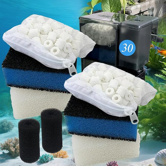 2 Sets of Upgraded Three-Stage Filtration Fish Tank Filter for AquaClear 30 Power Filter, 2 Set of Replacement Maintenance Kit for Fish Tank Filter for 30/150 30-Gallon Aquarium