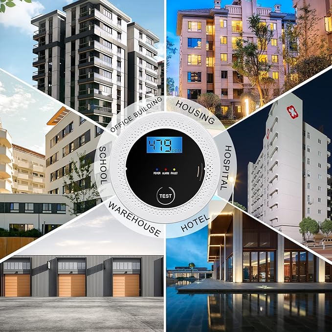 3 Pack Smoke and Carbon Monoxide detectors Powered by Batteries, with Digital Display, Smoke and Carbon Dioxide Dual Alarm sensors, Easy to Install Black